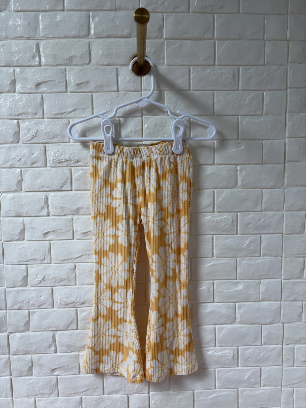 btween Yellow and White Floral Ribbed Pajama Bottoms